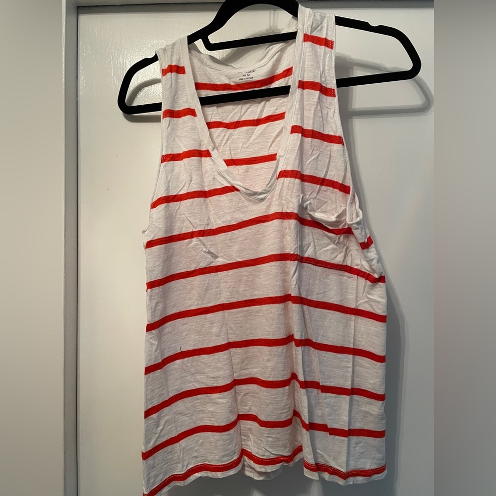Madewell slub style v-neck tank, red and white stripe